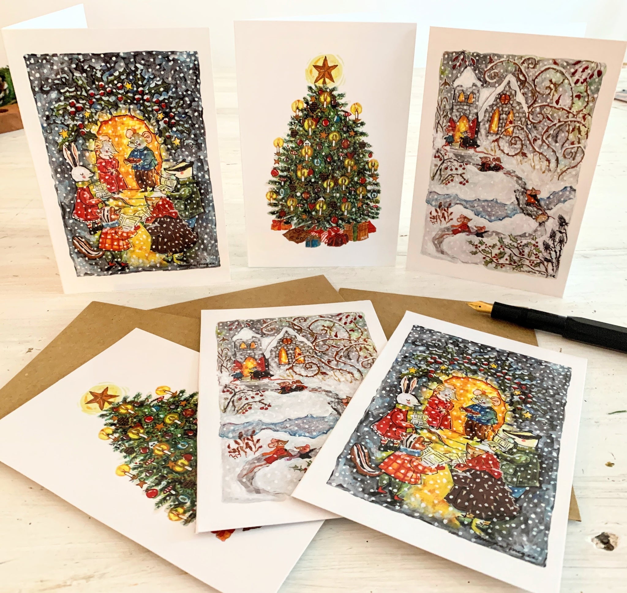 - Wintery Whimsy Christmas Cards - (With Envelopes) -